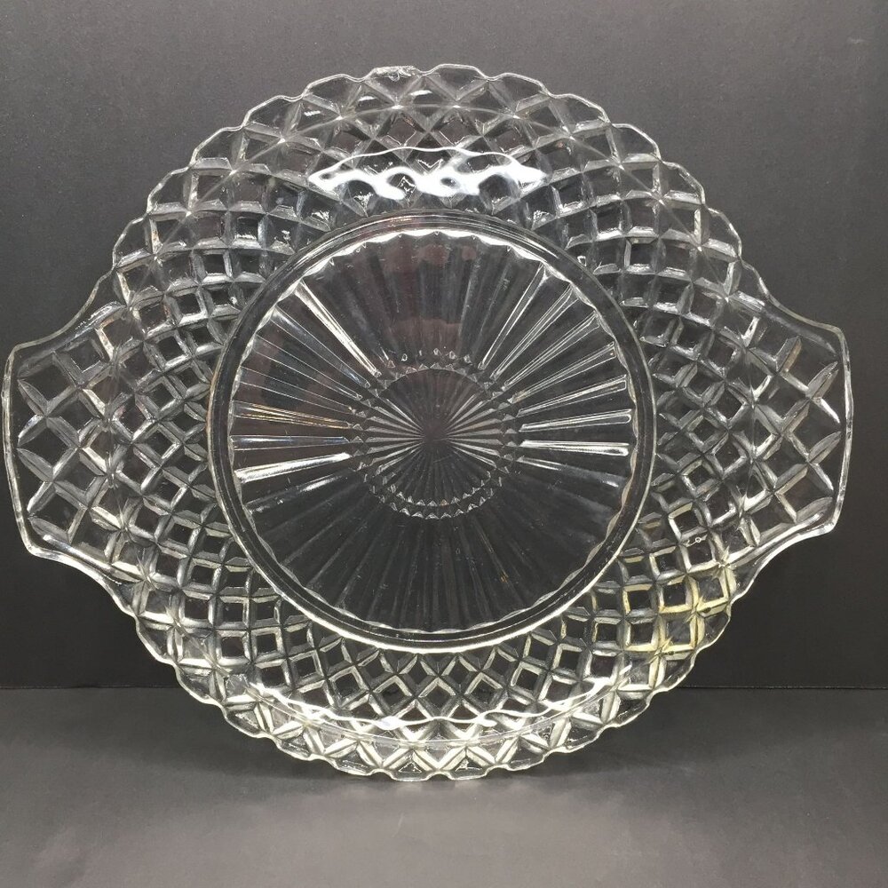 Vintage Anchor Hocking Waterford Waffle Glass Serving Platter Plate 10" Handles